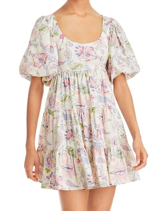 cinq a sept Dresses & Skirts - Cinq À Sept Ethel Paisley Puff Sleeve Babydoll Dress In Celeste Multi 6 Coquette